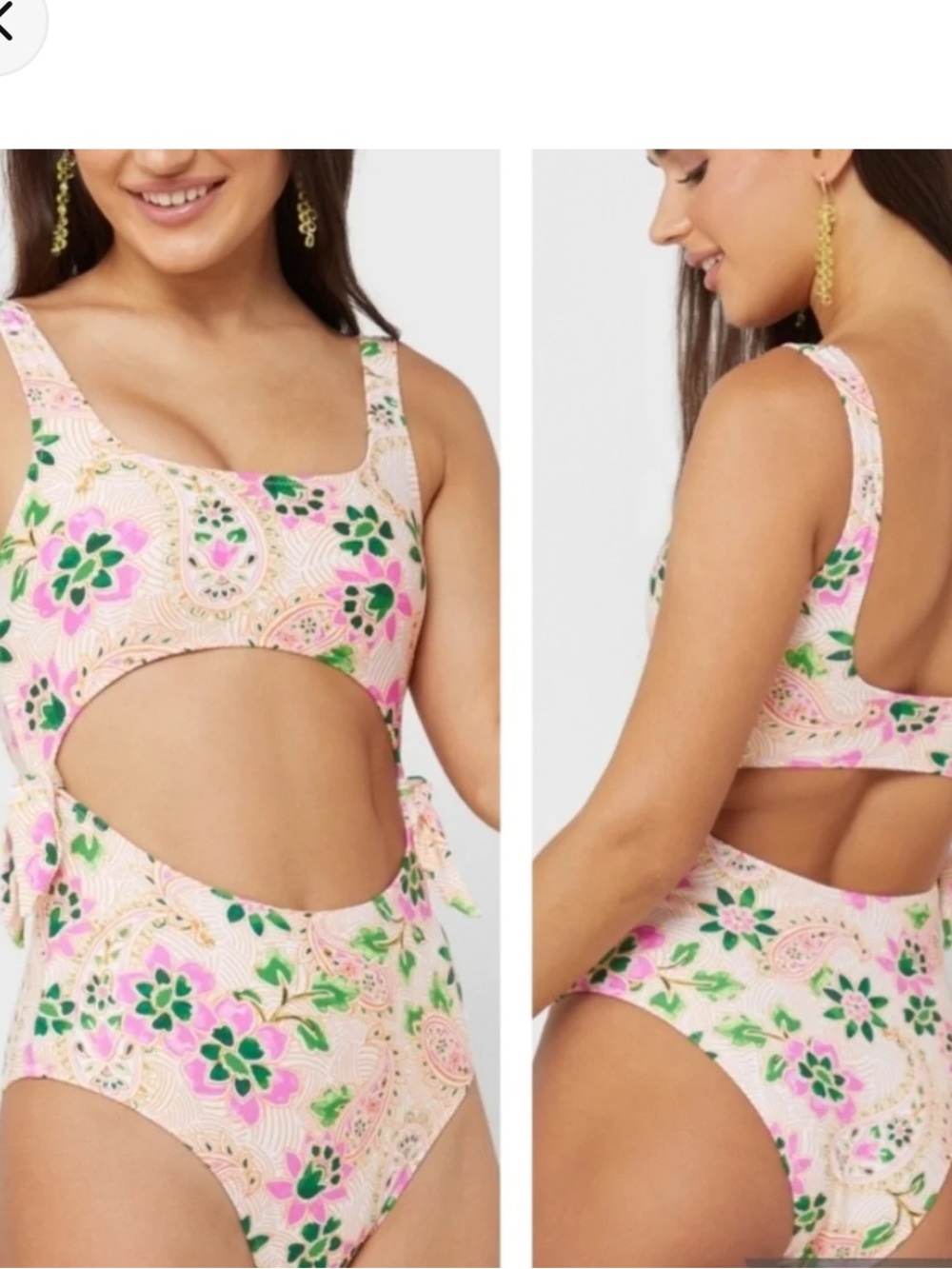 Aerie Pink and Green Paisley Cutout Cheeky One Piece Swimsuit Sz Sm